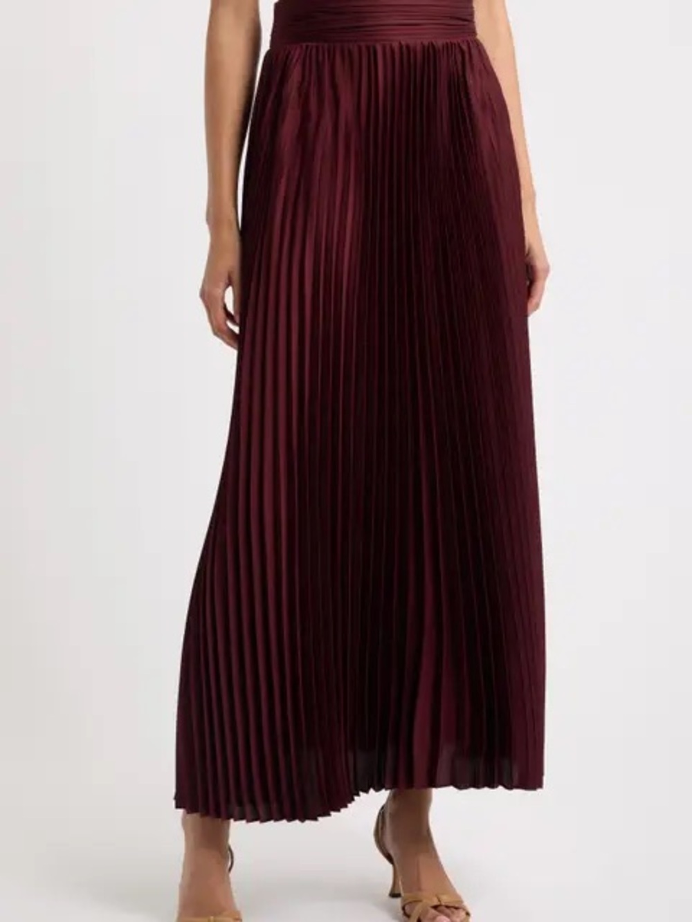 WD.NY Burgundy Pleated Maxi Skirt